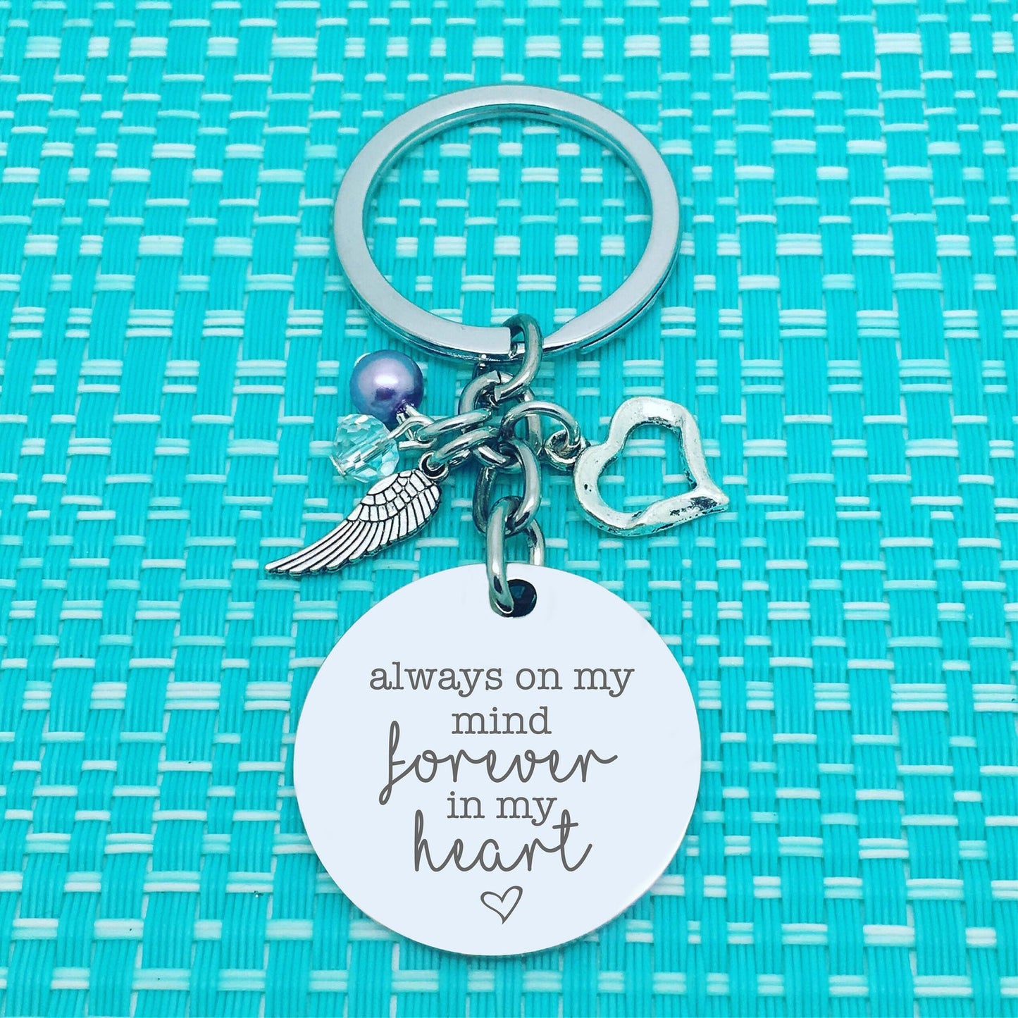 Memorial Keyring – Personalised “Always On My Mind Forever In My Heart” Keepsake