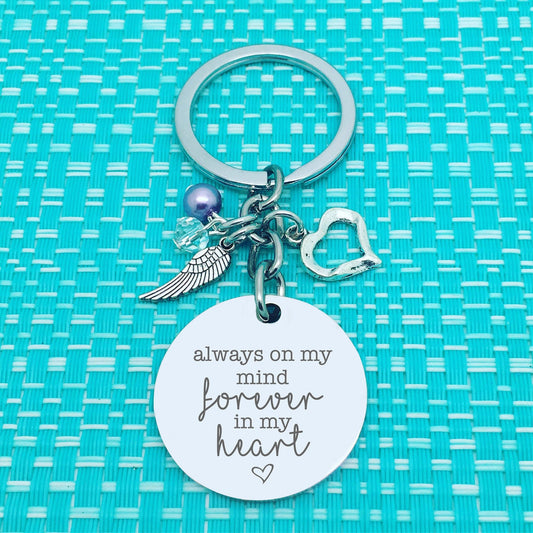 Memorial Keyring – Personalised “Always On My Mind Forever In My Heart” Keepsake