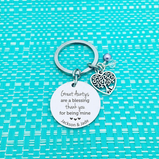 Great Aunty's Are A Blessing Personalised Keyring (Custom Aunty Gift, Personalised Aunty from Nieces and Nephews)