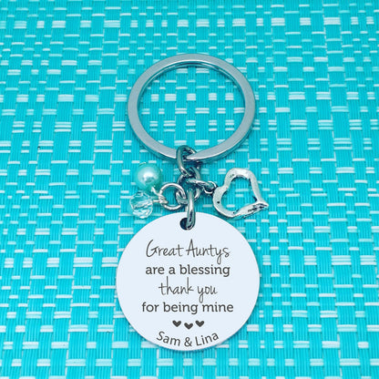 Great Aunty's Are A Blessing Personalised Keyring (Custom Aunty Gift, Personalised Aunty from Nieces and Nephews)
