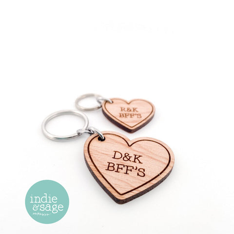 Valentines Day Gifts - BFF's Valentines Day Initial Keychain, Best Friend Gift