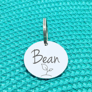 Engraved Custom Pet Tag Bean Sprout Design (Personalised Dog Tag / Personalised Cat Tag)