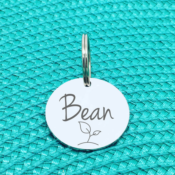 Engraved Custom Pet Tag Bean Sprout Design (Personalised Dog Tag / Personalised Cat Tag)