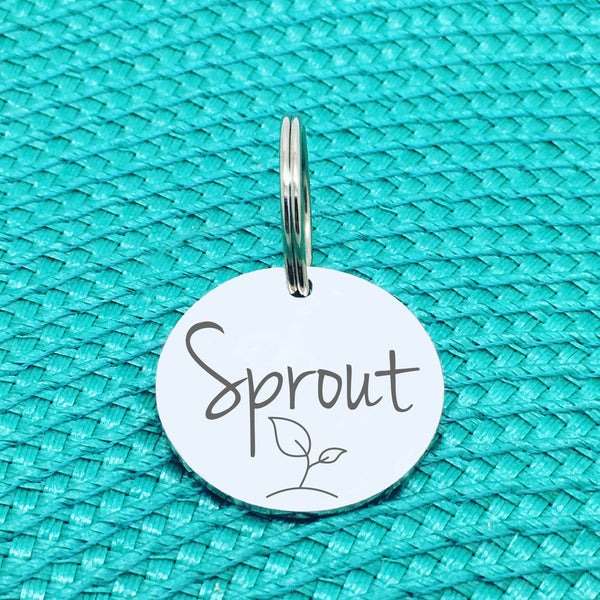 Engraved Custom Pet Tag Bean Sprout Design (Personalised Dog Tag / Personalised Cat Tag)