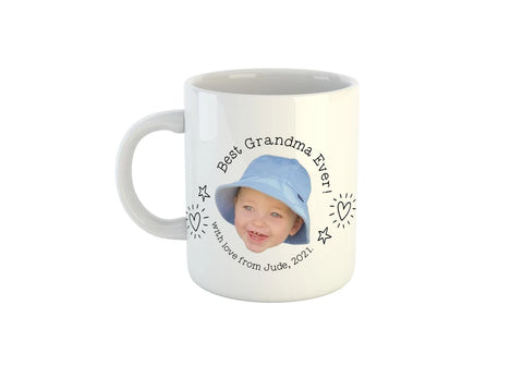 Best Grandma Ever! Personalised Photo Mug, personalised with your message and photo! (Baby Face Photo Mug)