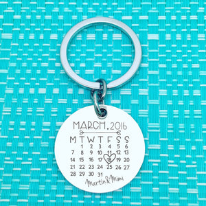 Personalised Calendar Anniversary keyring , circle shape (choose your month and year)