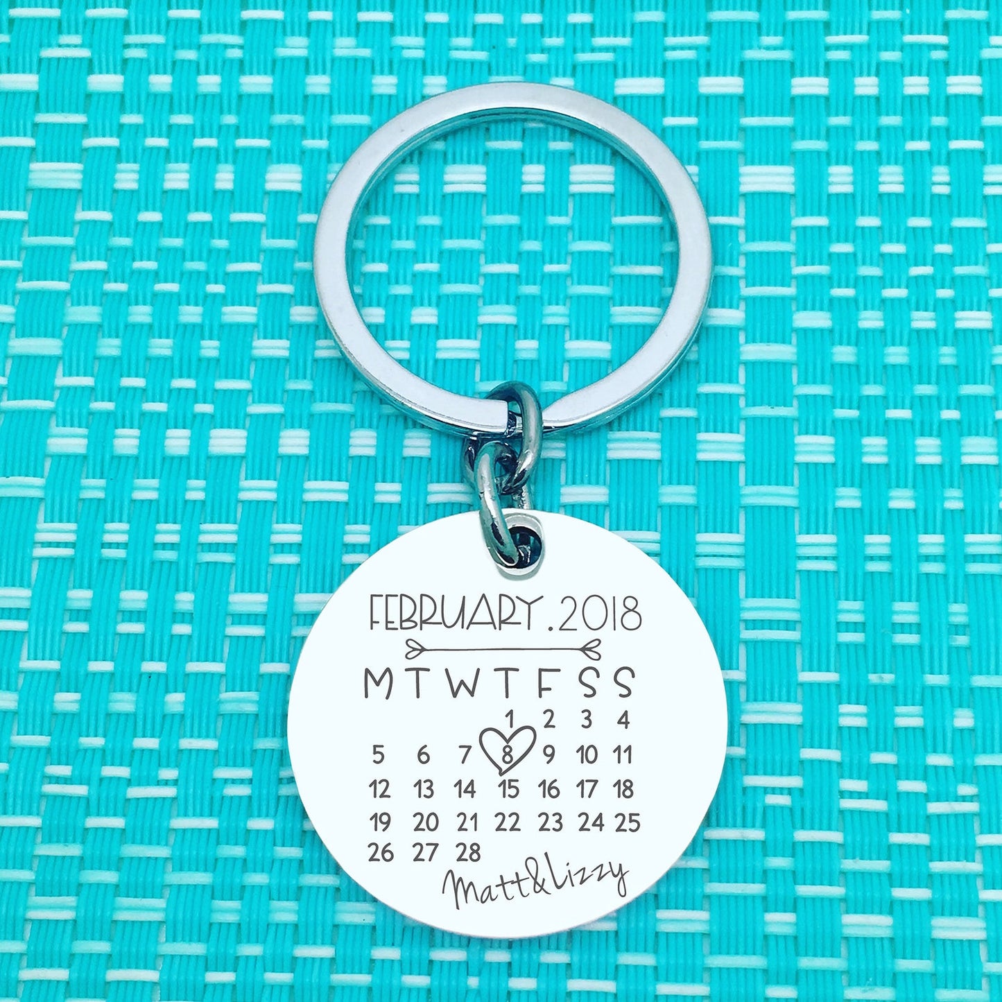 Personalised Calendar Anniversary keyring , circle shape (choose your month and year)