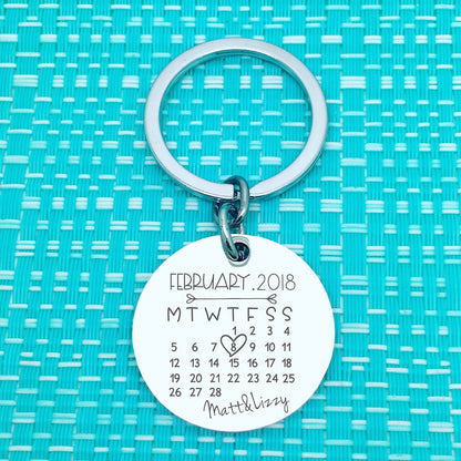 Personalised Calendar Anniversary keyring , circle shape (choose your month and year)