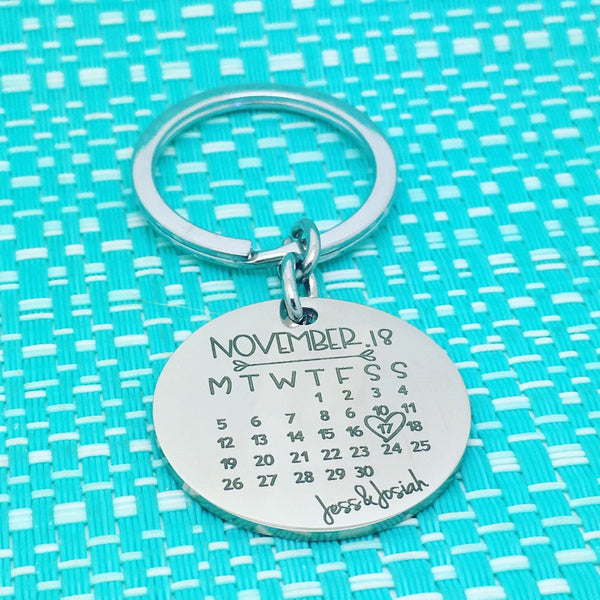 Personalised Calendar Anniversary keyring , circle shape (choose your month and year)