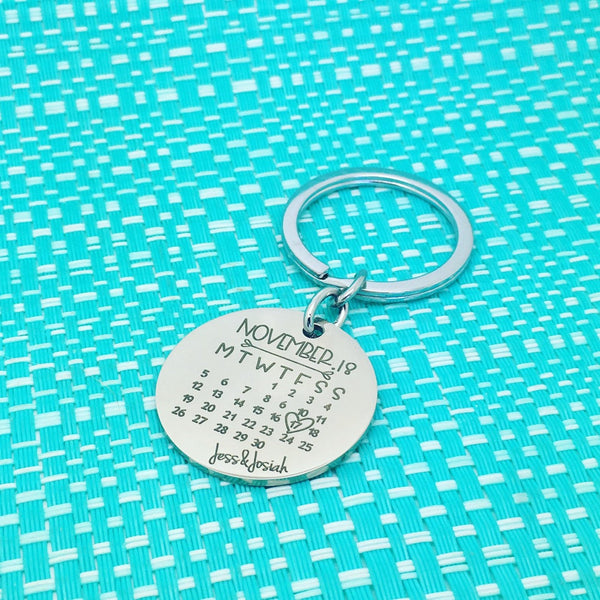 Personalised Calendar Anniversary keyring , circle shape (choose your month and year)