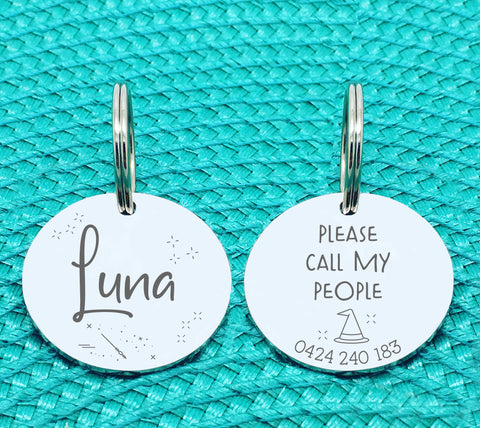Custom Engraved Double Sided Pet Name Tag (Personalised ID tag) - 'Luna' Please call my peopledesign