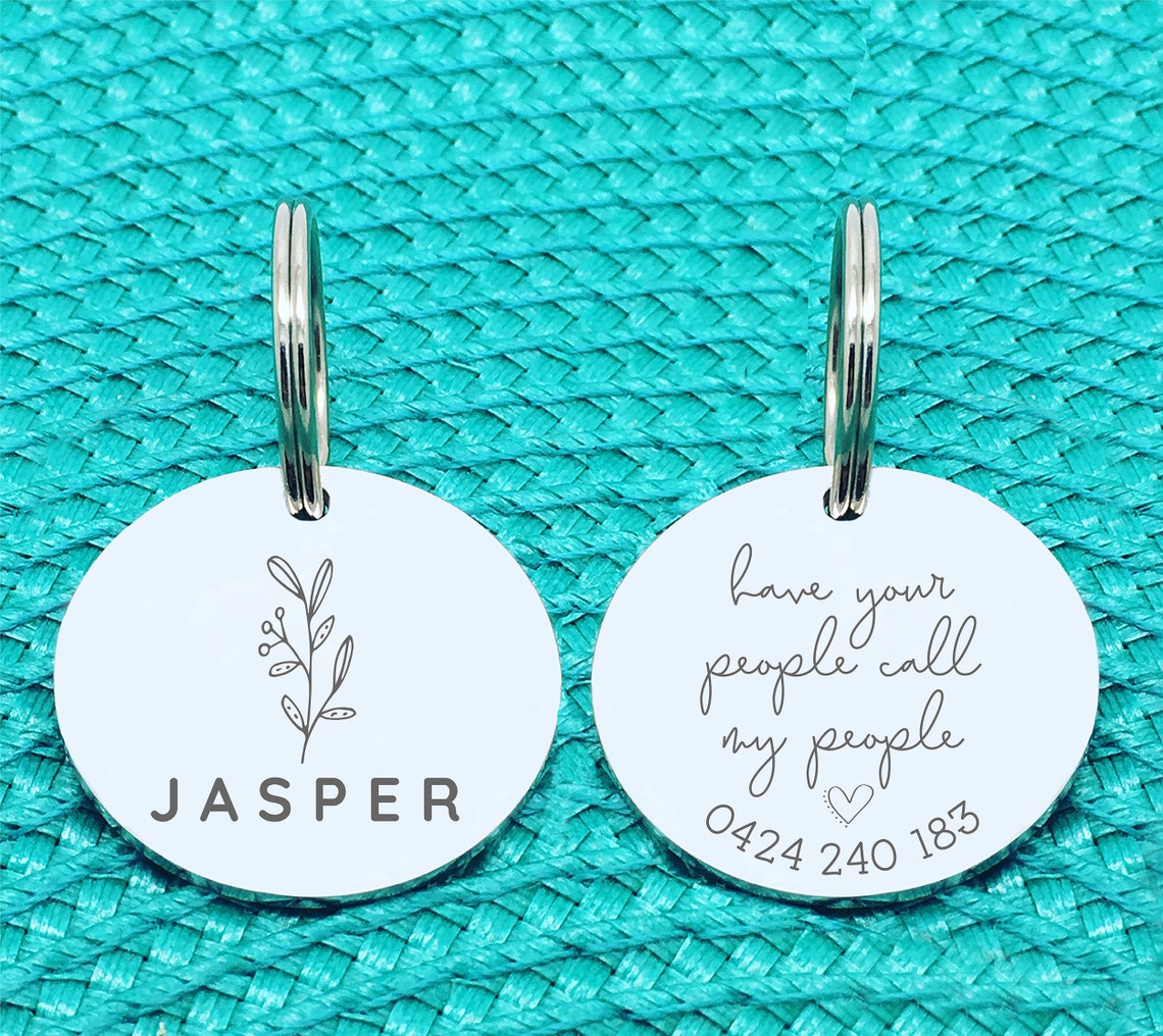 Custom Engraved Double Sided Pet Name Tag (Personalised ID tag) - 'Nola' Have your people call my people design