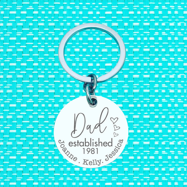Dad Established Personalised Keyring (change Dad to a name of your choosing)
