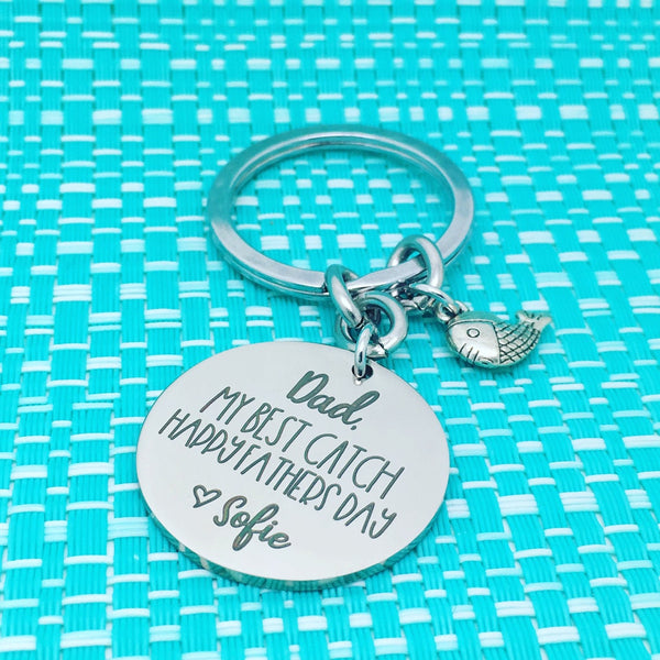 Dad, My Best Catch, Happy First Fathers Day Personalised Keyring (change Daddy to a name of your choosing)