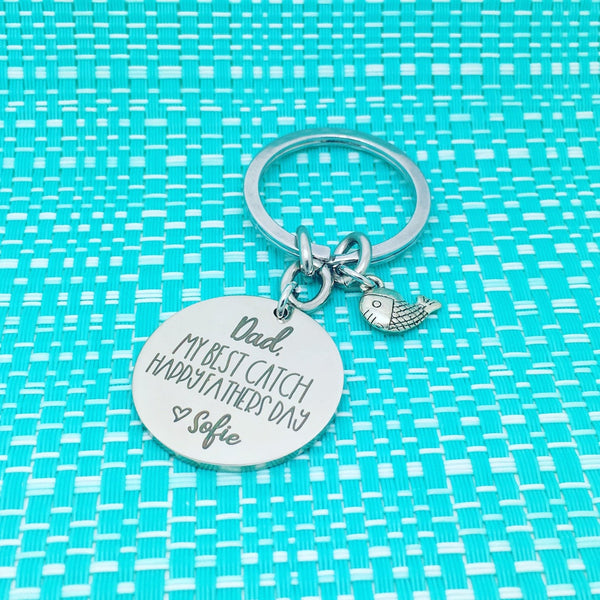 Dad, My Best Catch, Happy First Fathers Day Personalised Keyring (change Daddy to a name of your choosing)