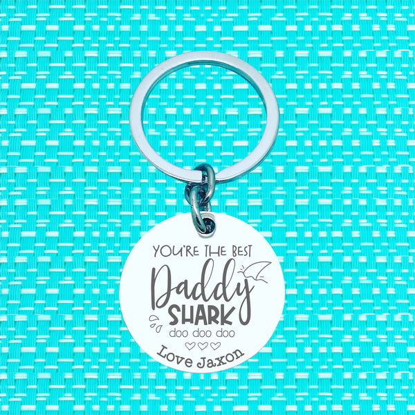 Daddy Shark Personalised Keyring (change Daddy to a name of your choosing)