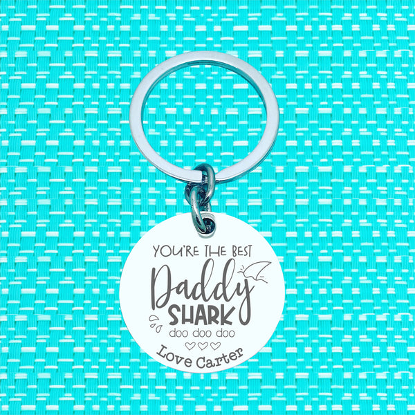 Daddy Shark Personalised Keyring (change Daddy to a name of your choosing)