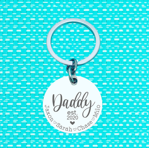 Daddy Established Personalised Keyring (change Daddy to a name of your choosing)