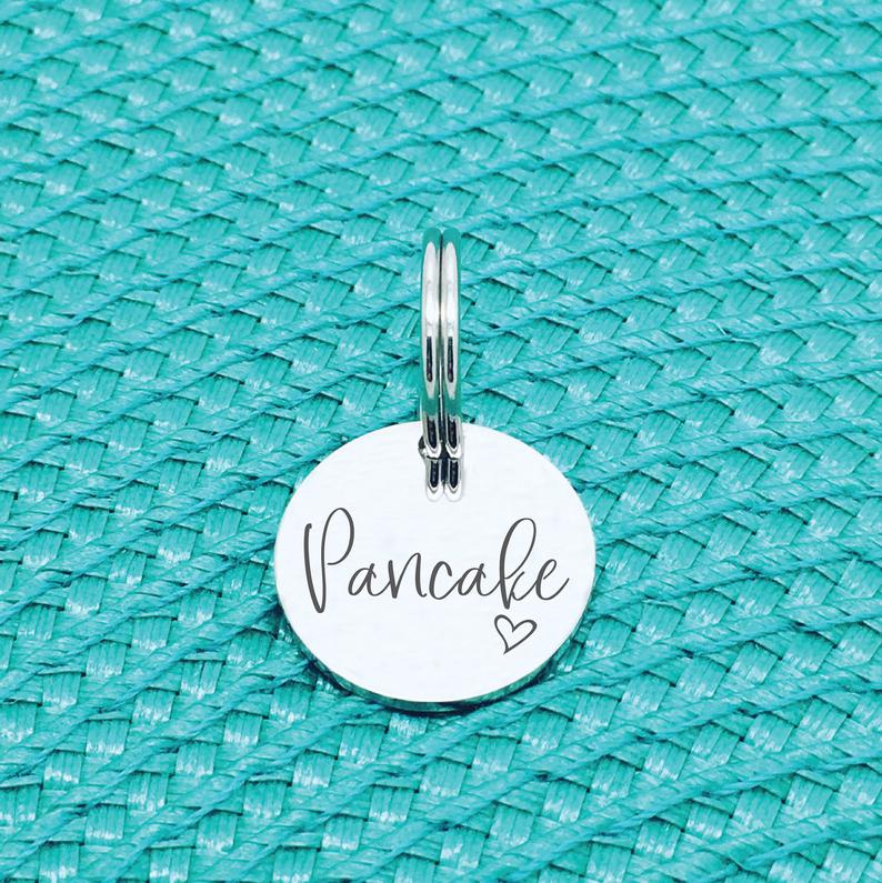 Personalised Pet Tag, Pancake Design with Heart Image (Personalised Dog Tag / Personalised Cat Tag)