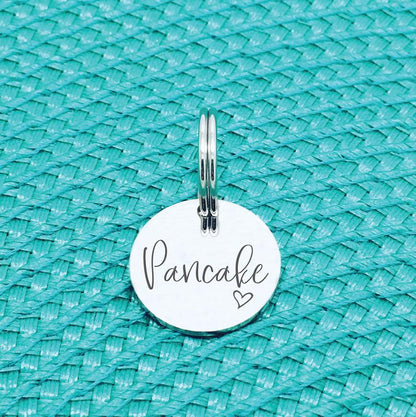 Personalised Pet Tag, Pancake Design with Heart Image (Personalised Dog Tag / Personalised Cat Tag)