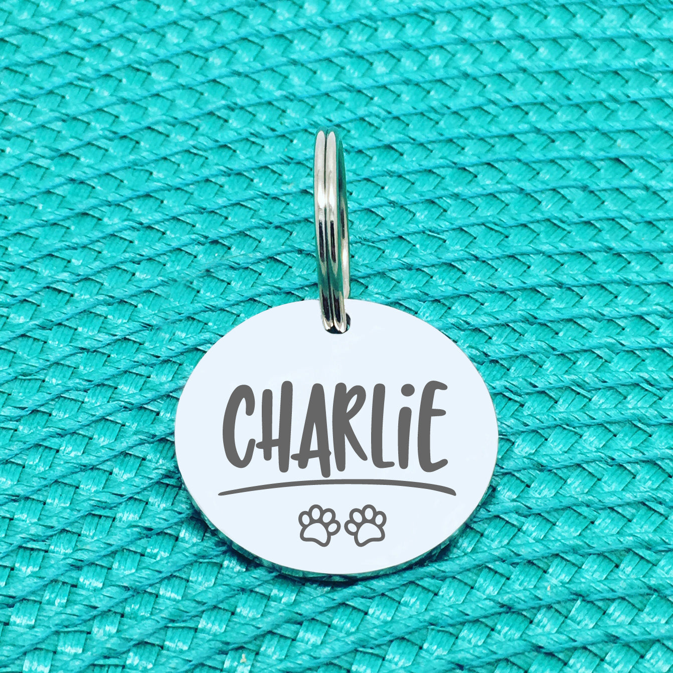 Personalised Pet Tag, Charlie Design With Paw Prints (Personalised Dog Tag / Personalised Cat Tag)