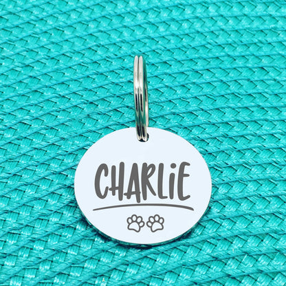 Personalised Pet Tag, Charlie Design With Paw Prints (Personalised Dog Tag / Personalised Cat Tag)