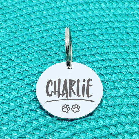 Personalised Pet Tag, Charlie Design With Paw Prints (Personalised Dog Tag / Personalised Cat Tag)