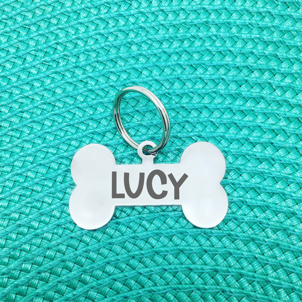 Personalised Dog Tag - Double Sided Bone Shaped Dog Tag (for large dogs) - Bailey Design