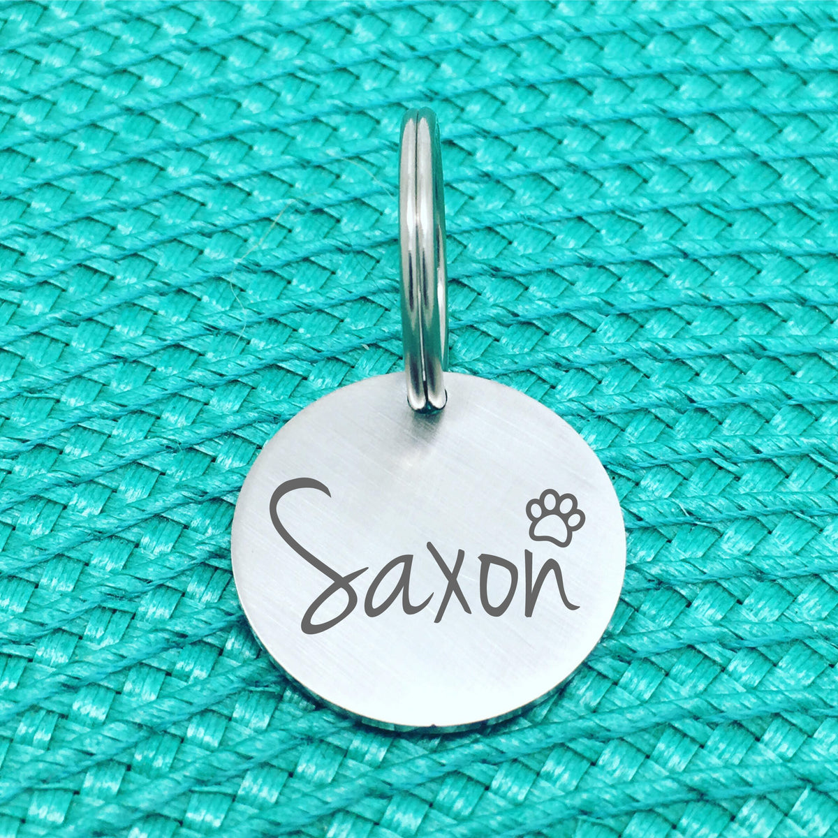 Matte Finish Personalised Pet Tag Archie Design with Paw Print Image (Personalised Dog Tag / Personalised Cat Tag)
