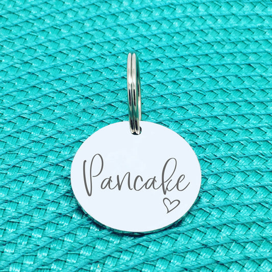 Personalised Pet Tag, Pancake Design with Heart Image (Personalised Dog Tag / Personalised Cat Tag)