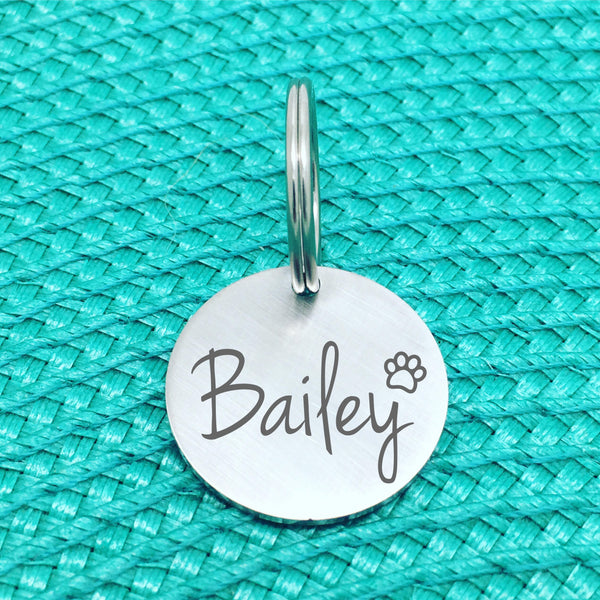Matte Finish Personalised Pet Tag Archie Design with Paw Print Image (Personalised Dog Tag / Personalised Cat Tag)