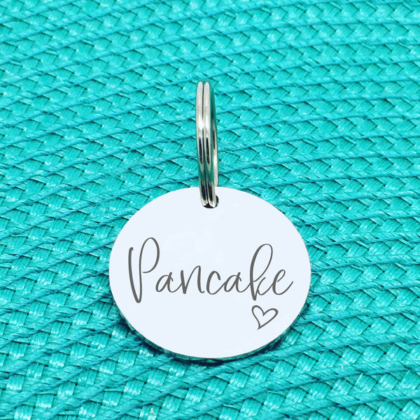 Personalised Pet Tag, Pancake Design with Heart Image (Personalised Dog Tag / Personalised Cat Tag)
