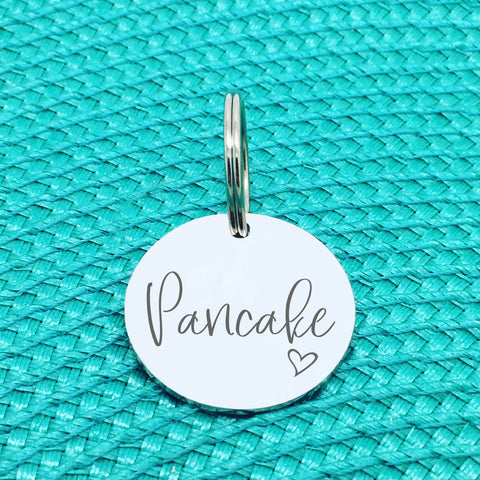 Personalised Pet Tag, Pancake Design with Heart Image (Personalised Dog Tag / Personalised Cat Tag)