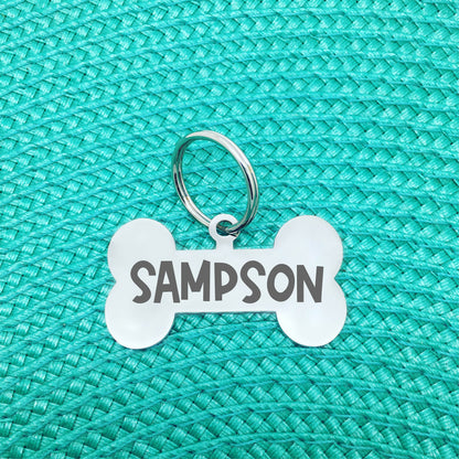 Personalised Dog Tag - Double Sided Bone Shaped Dog Tag (for large dogs) - Bailey Design