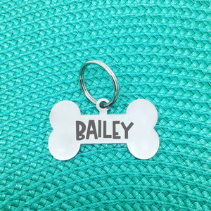 Personalised Dog Tag - Double Sided Bone Shaped Dog Tag (for large dogs) - Bailey Design