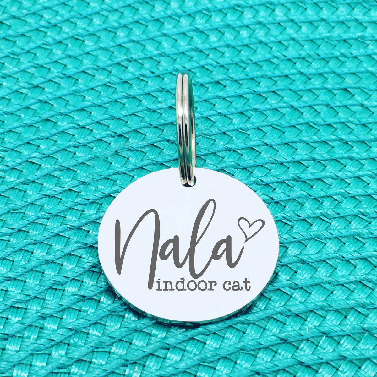 Personalised Pet Tag, Indoor Cat Design with Heart Image (Personalised Dog Tag / Personalised Cat Tag)