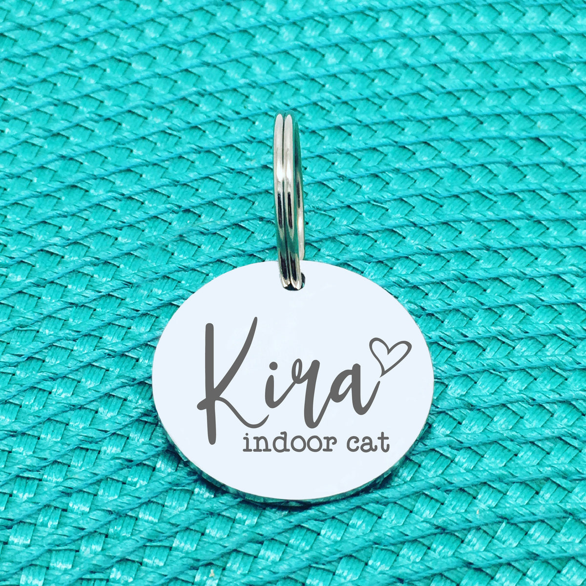 Personalised Pet Tag, Indoor Cat Design with Heart Image (Personalised Dog Tag / Personalised Cat Tag)