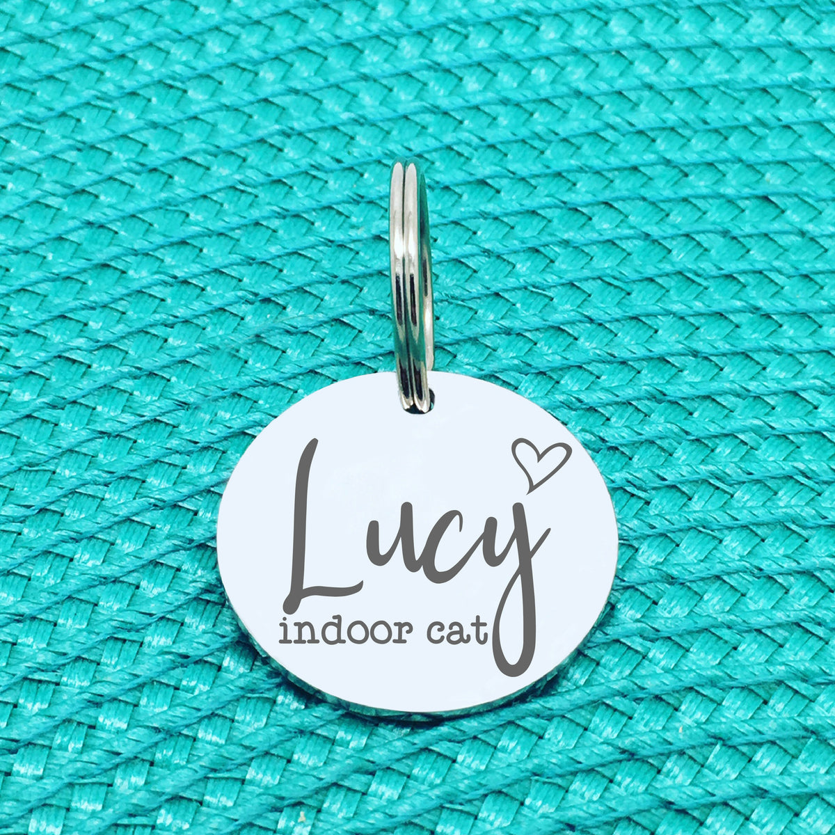 Personalised Pet Tag, Indoor Cat Design with Heart Image (Personalised Dog Tag / Personalised Cat Tag)