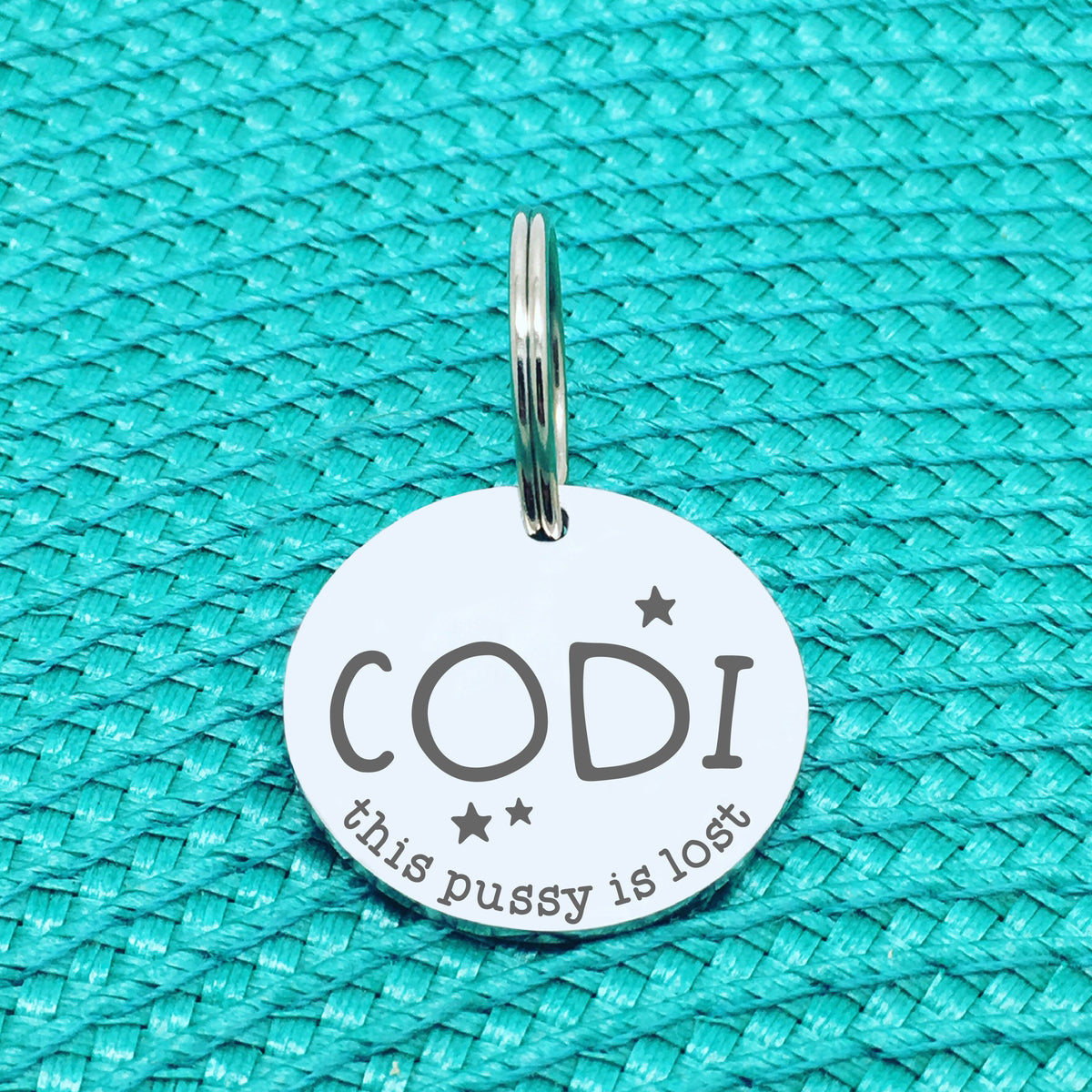 Personalised Pet Tag, This Pussy Is Lost Engraved Cat Tag (Personalised Cat Tag / Custom Cat Tag)