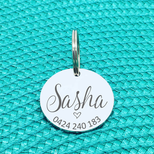 Personalised Pet Tag, Cute Pet Tag with Heart, Livy Design (Personalised Dog Tag / Personalised Cat Tag)
