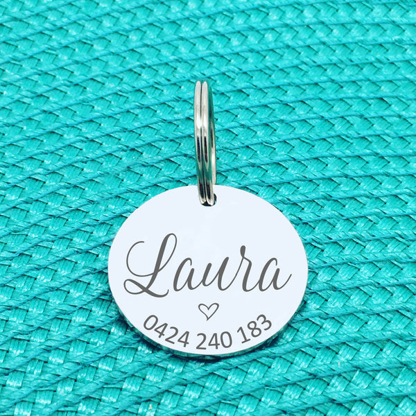 Personalised Pet Tag, Cute Pet Tag with Heart, Livy Design (Personalised Dog Tag / Personalised Cat Tag)