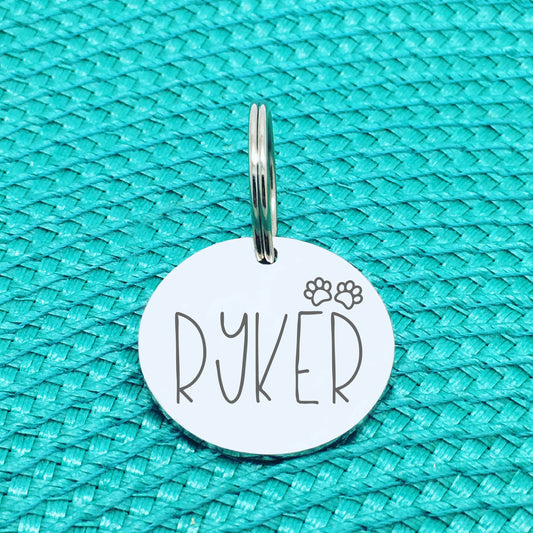Engraved Personalised Pet Ryker Paw Print Design (Personalised Custom Engraved Dog Tag)
