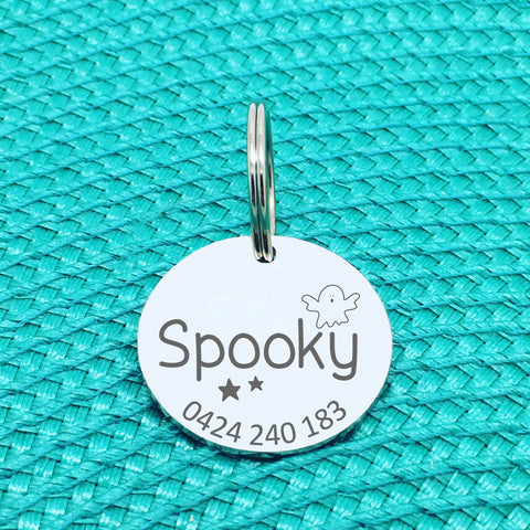 Personalised Pet Tag, Spooky Ghost Design (Personalised Dog Tag / Personalised Cat Tag)