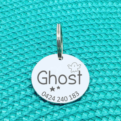 Personalised Pet Tag, Spooky Ghost Design (Personalised Dog Tag / Personalised Cat Tag)