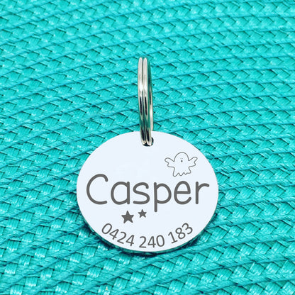 Personalised Pet Tag, Spooky Ghost Design (Personalised Dog Tag / Personalised Cat Tag)