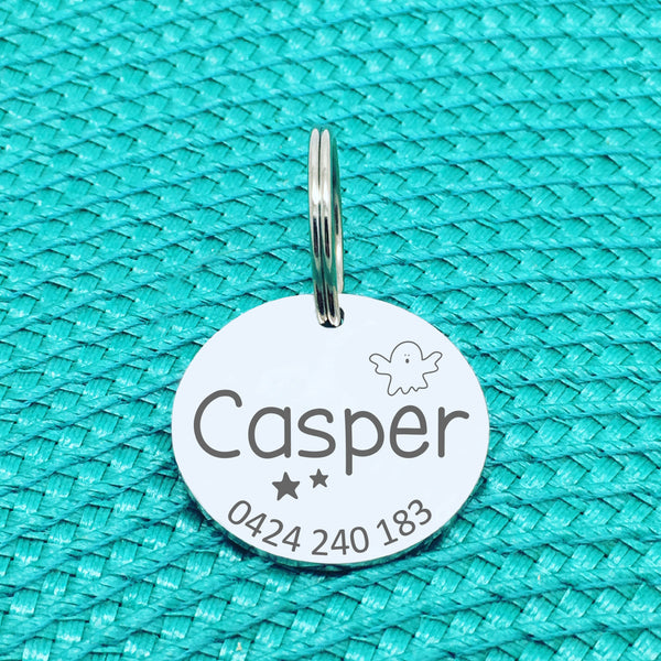 Personalised Pet Tag, Spooky Ghost Design (Personalised Dog Tag / Personalised Cat Tag)