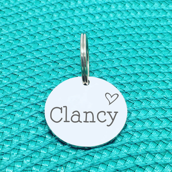 Engraved Personalised Pet Tag, Clancy Heart Design (Personalised Custom Engraved Dog Tag)