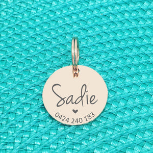 Rose Gold Personalised Dog Tag, Sadie Design with Heart Image (Personalised Dog Tag / Personalised Cat Tag)