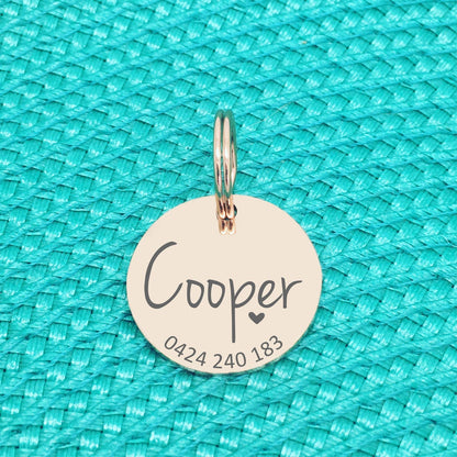 Rose Gold Personalised Dog Tag, Sadie Design with Heart Image (Personalised Dog Tag / Personalised Cat Tag)