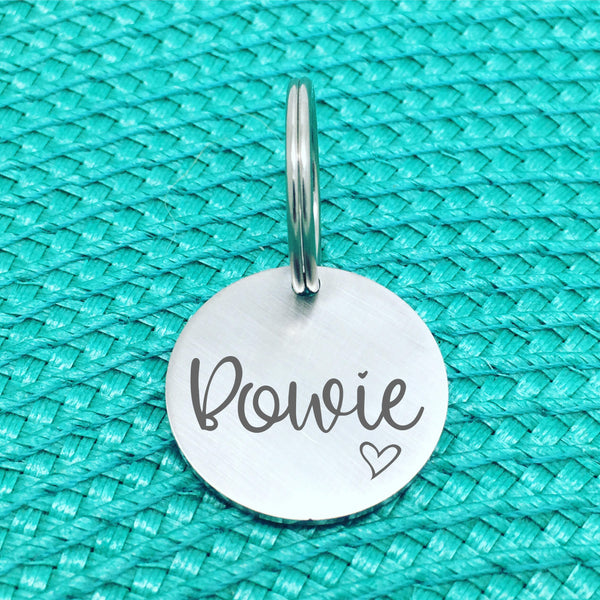 Matte Finish Personalised Pet Tag Charlie Design with Heart Image (Personalised Dog Tag / Personalised Cat Tag)